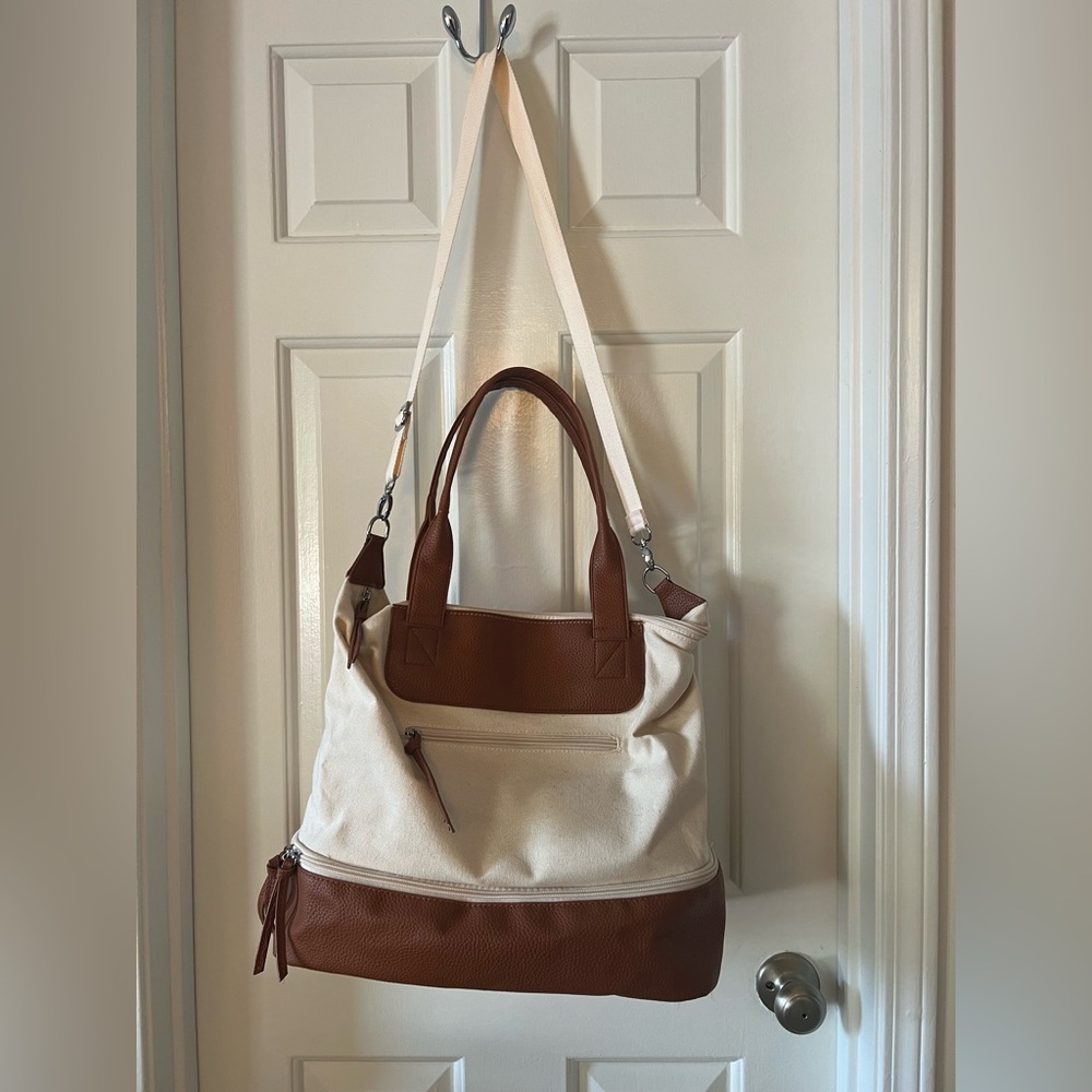 Two-Tone Canvas Overnight Bag w/ Shoe Compartment